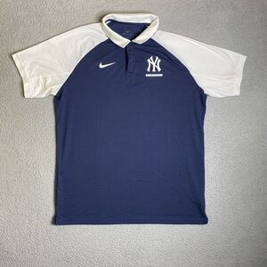 New York Yankees Nike Dri Fit Shirt Men Large Polo Blue MLB Baseball Swoosh